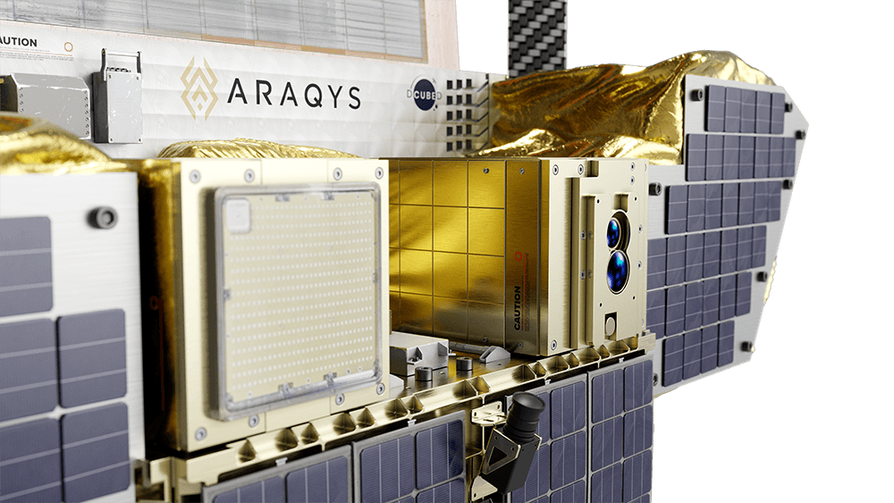 Close-up view of the ORBITAL WINGMAN satellite front section showing the satellite bus and payload integration