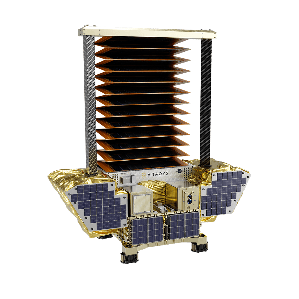 ORBITAL WINGMAN satellite beginning solar array deployment from its compact stowed configuration